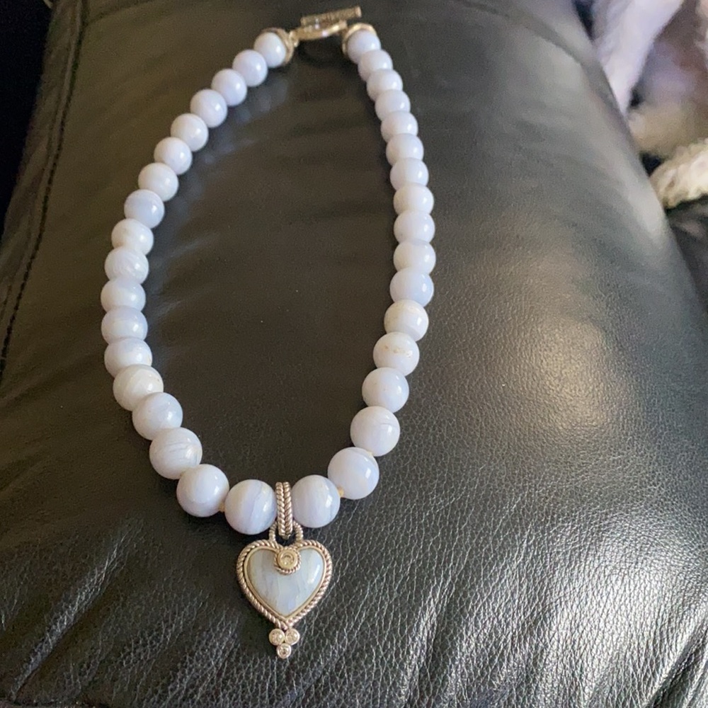 Blue Lace Agate &  Sterling Marcasite Necklace